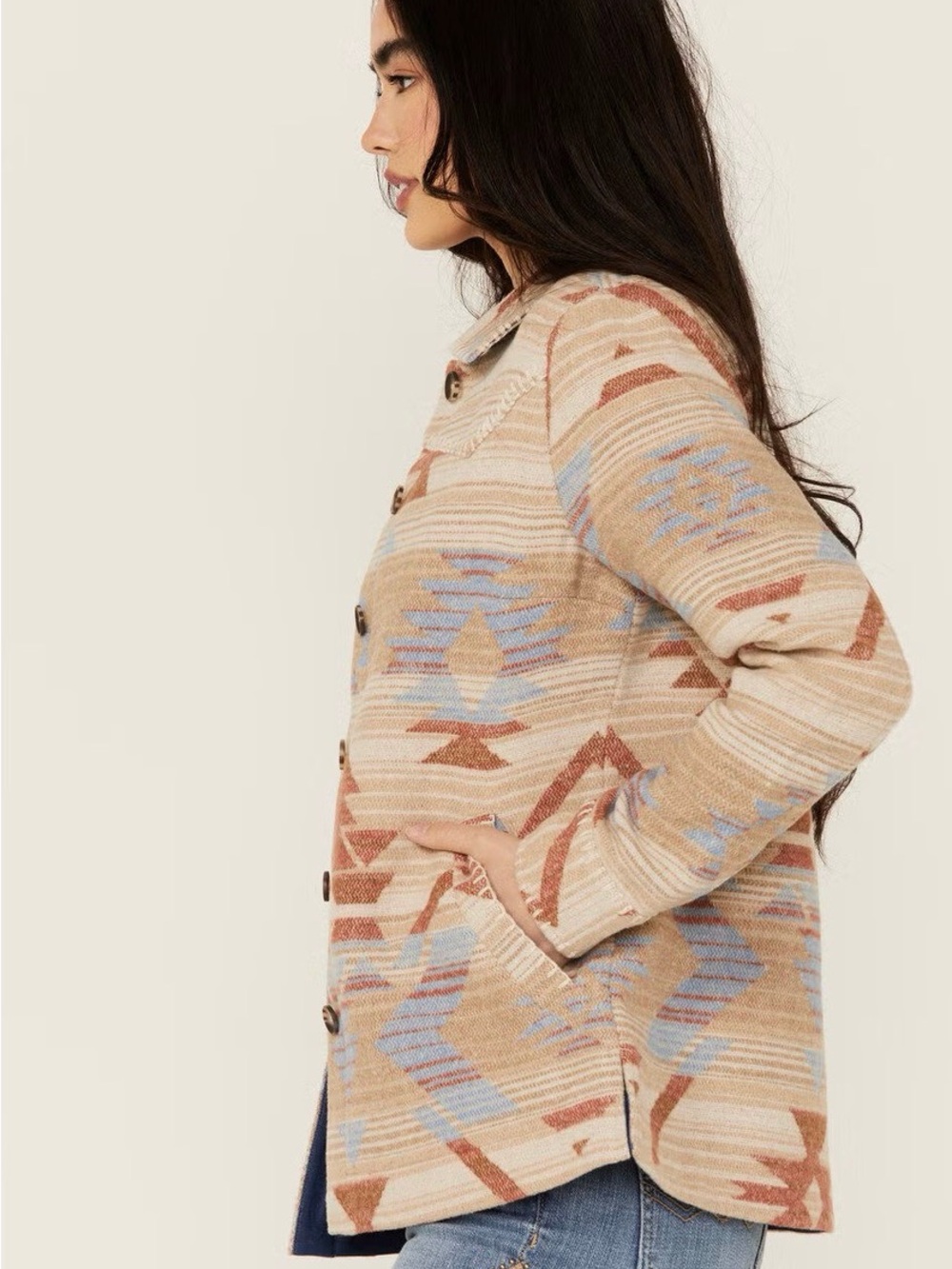 Idyllwind Beige, Rust & Light Blue Patterned Utility Jacket - Picture 2 of 10